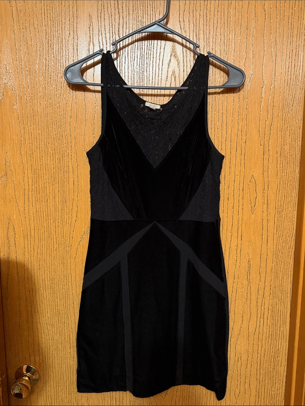 Ecote Black Velvet & Lace Trim Mini Dress